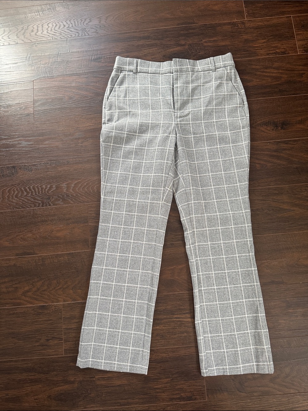 Nine West Gray Windowpane Boot-Leg Trousers
